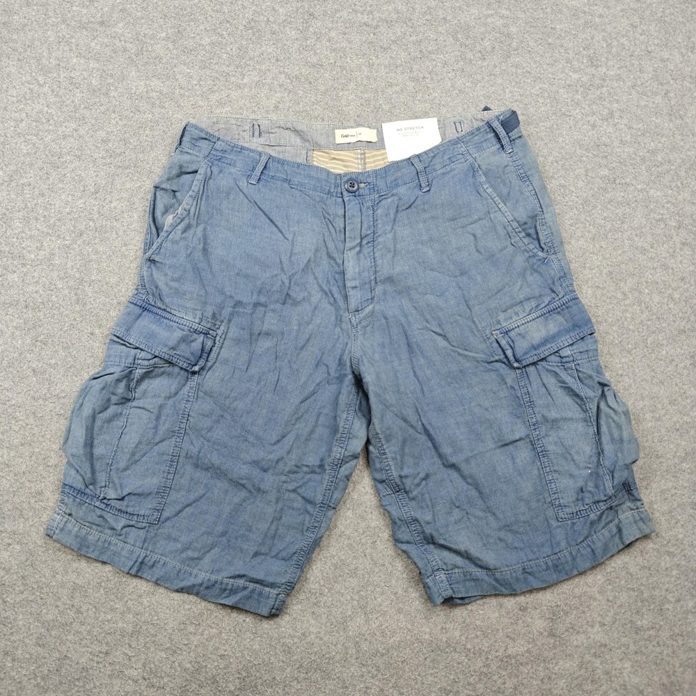 Gap 1969 Cargo Shorts Mens 36 Blue Denim 12" Inseam Adjustable Waist Pockets New